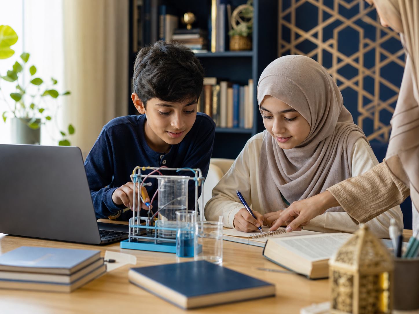 Children working on science and coding at home
